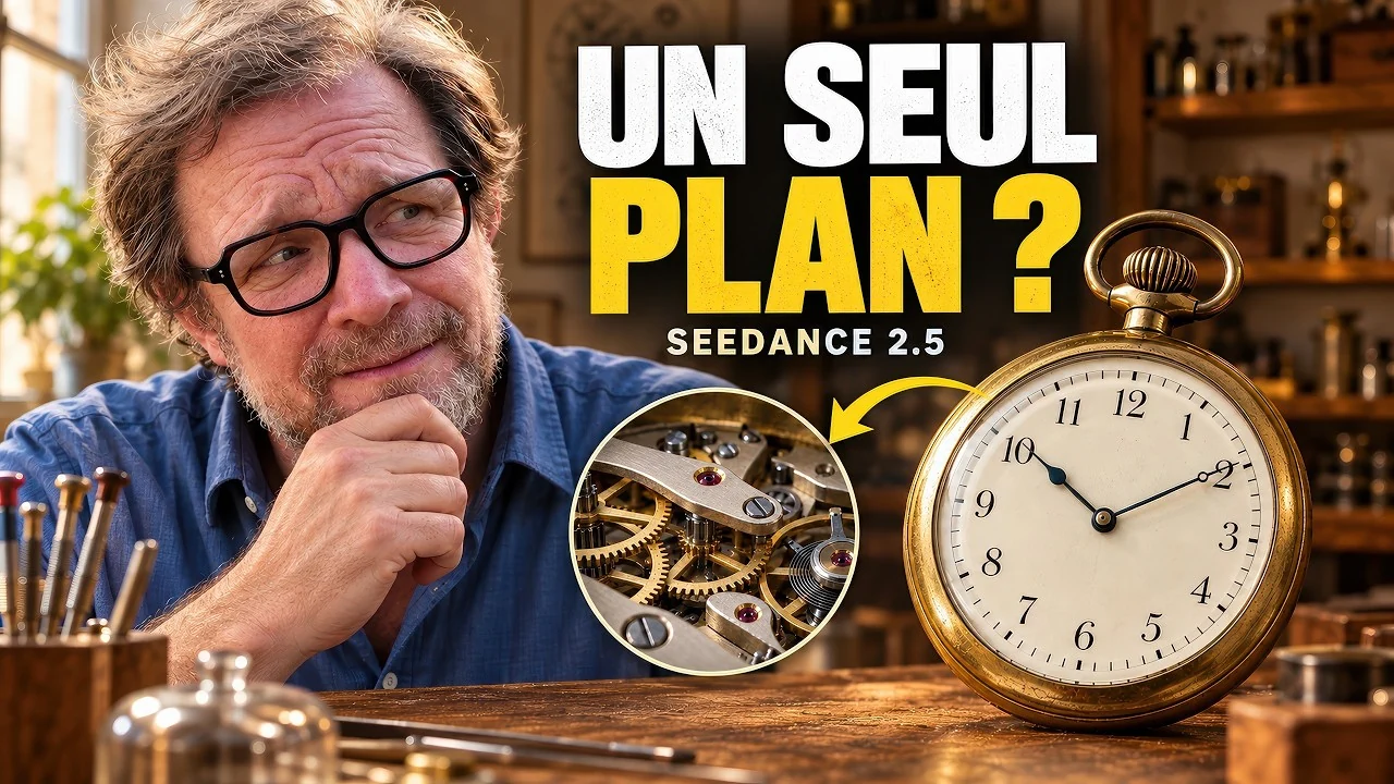 Johan et une montre de poche sur la miniature « Un seul plan ? » du test Seedance 2.5 sur Artlist.