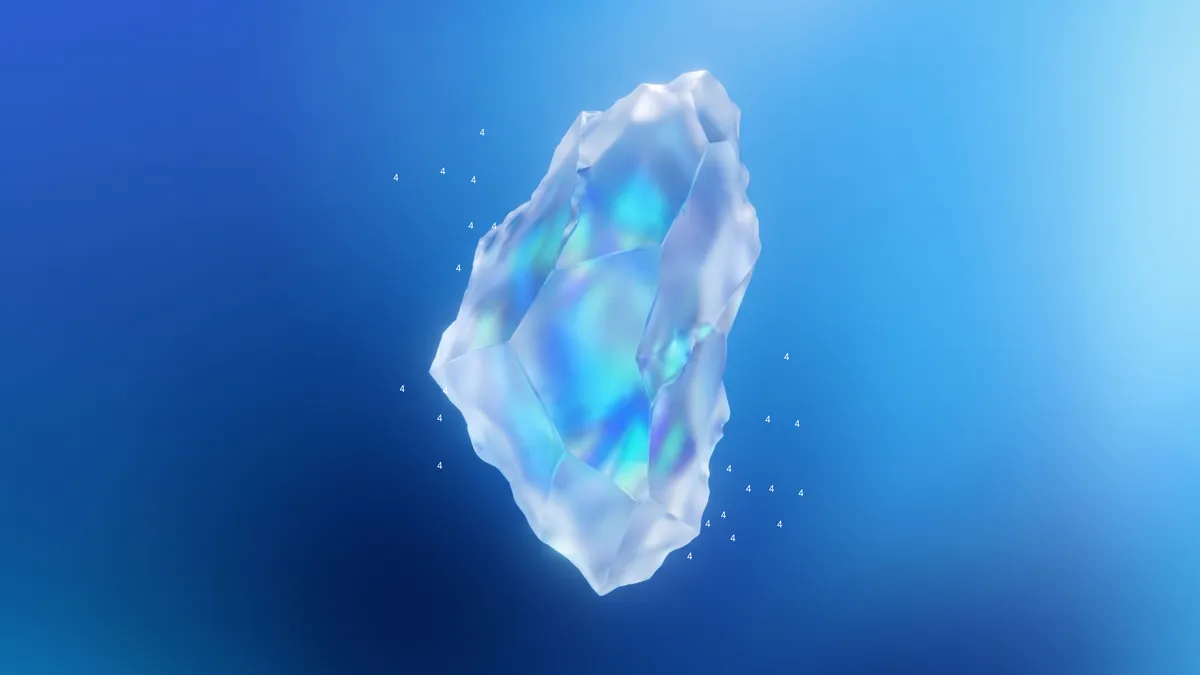 Cristal irisé bleu et blanc entouré de chiffres 4, visuel officiel de Google pour Gemini 4 Carbon.