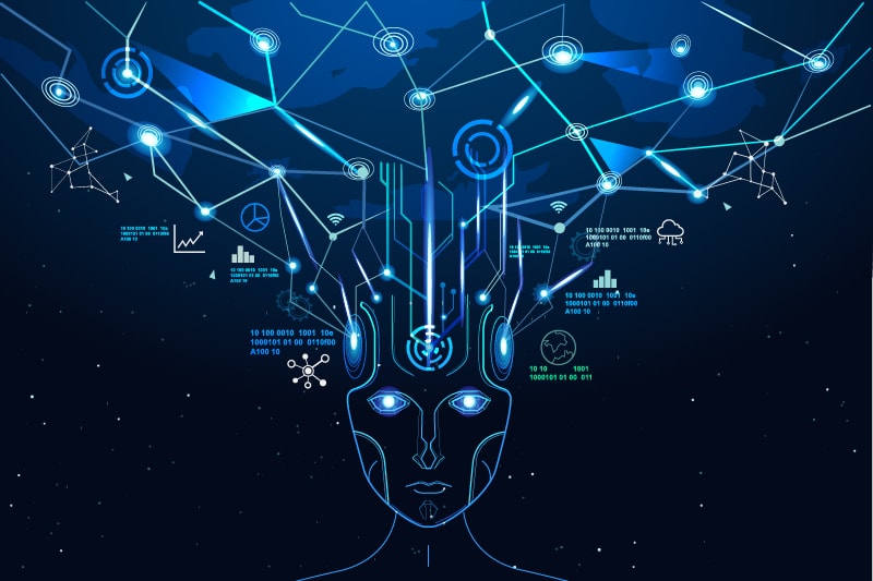 Illustration représentant l'intelligence artificielle et le cerveau humain